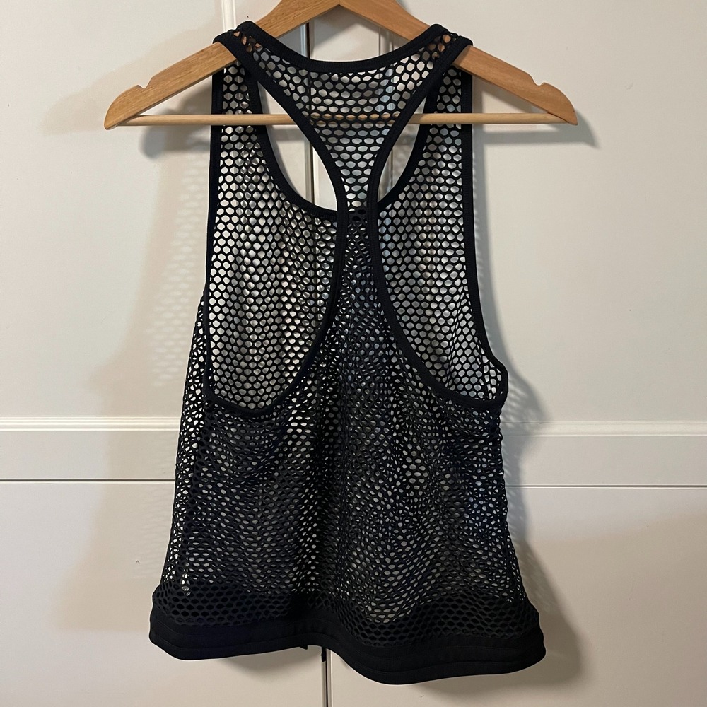 Fabletics Womens Black Mesh Racerback Tank Top Drawstring Hem Size L TK1618263